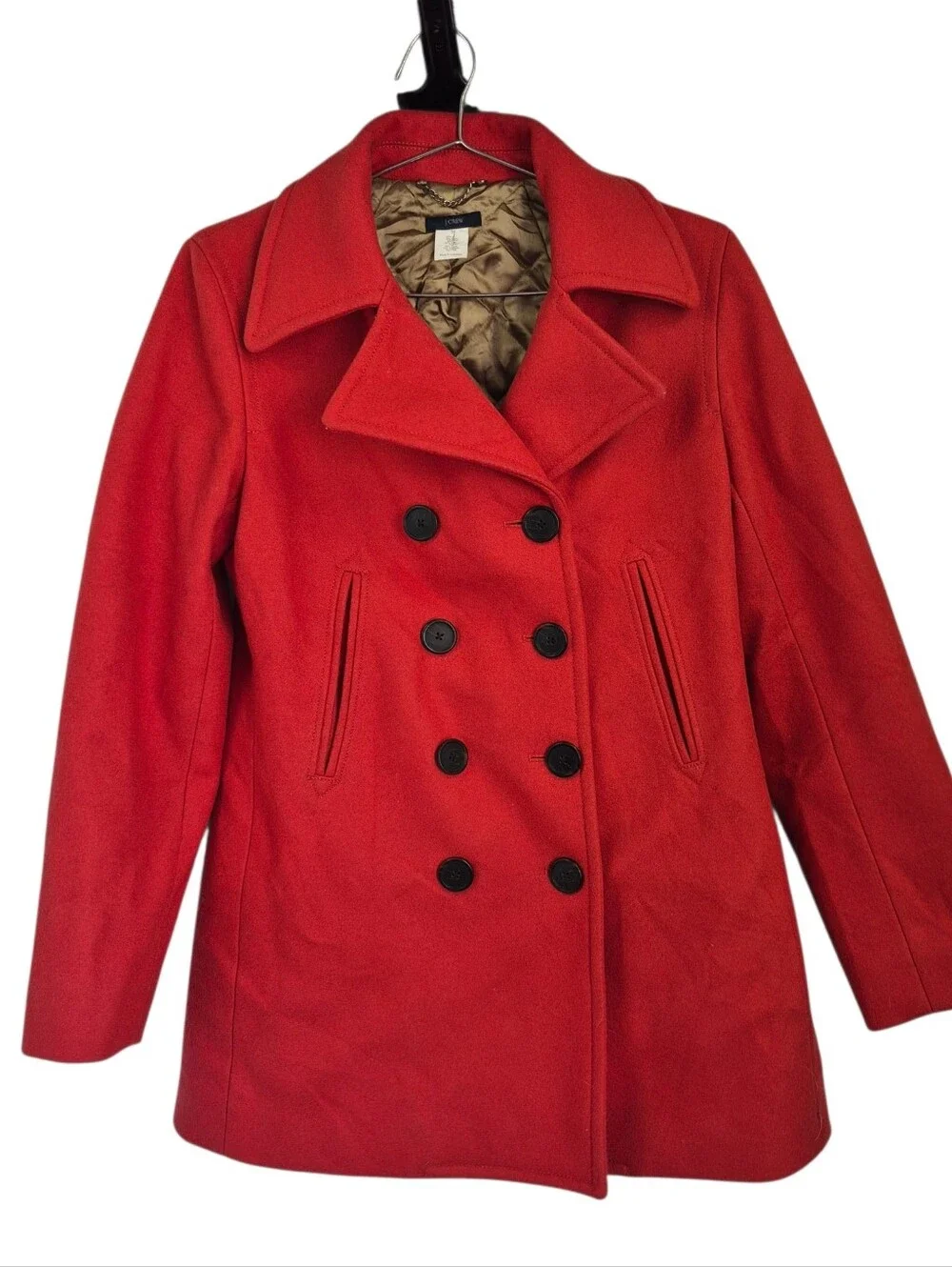 J. Crew Red Wool Blend Coat Size Small Quilted Lining Double Breasted Jacket - Picture 2 of 6